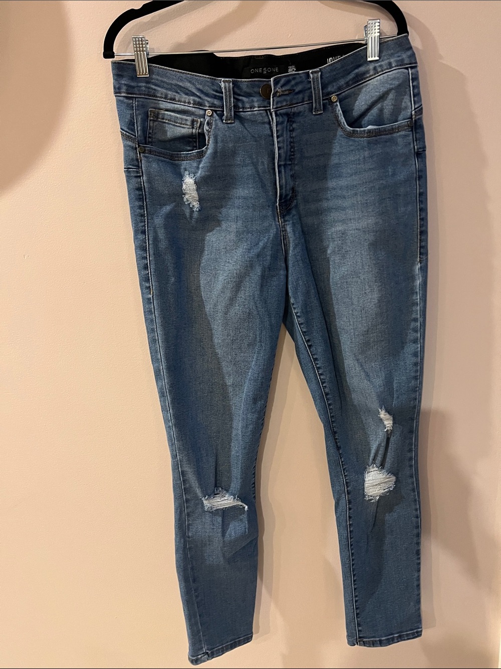 one 5 one Blue Distressed Skinny Jeans